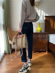 Plush Loose High-Waisted Slim Straight New Autumn Leg Fashion Jean