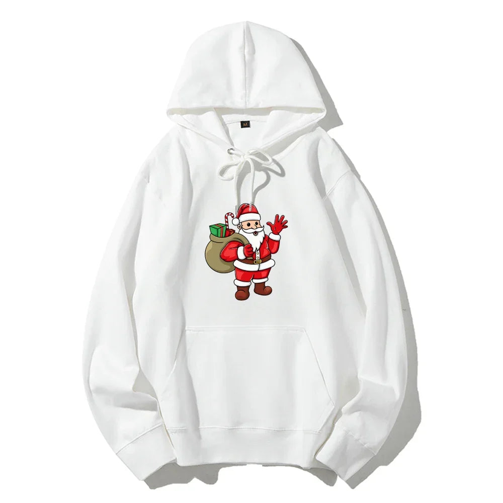 Jolly Santa Claus Cartoon Print Long Sleeve Chic Christmas Hoodie White / S Hoodies-L