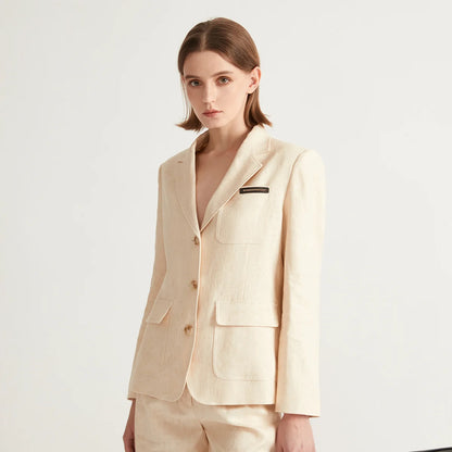 Single Breasted Linen Formal Office Elegant Women's Classic Timeless Blazer