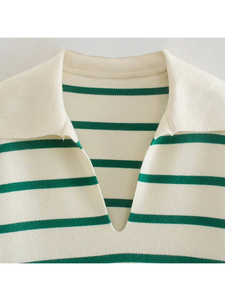 Vintage Elegant Striped Oversized Casual Loose Green Christmas Sweater Sweaters-L