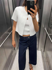 Elegant One Button Red Short Sleeve Cardigan 01 White / S Cardigan-241208