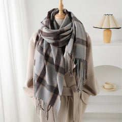 Korean Style Thick Warm Shawl Wrap Plaid Cashmere Blanket Scarf Light Brown Scarfs-L