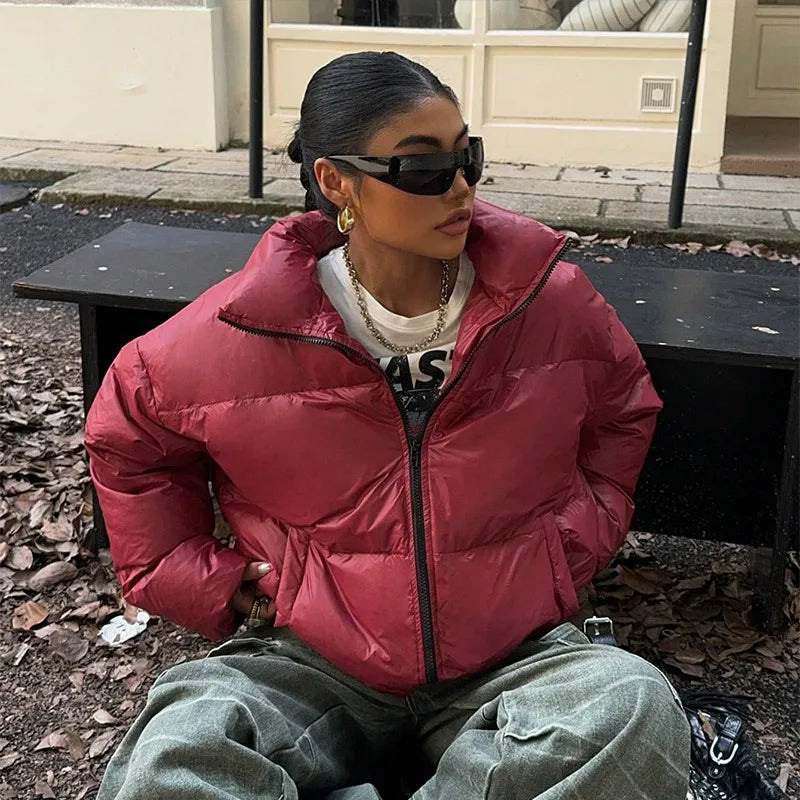 Red Turn-Down Collar Zipper Coat / S Coats-241208