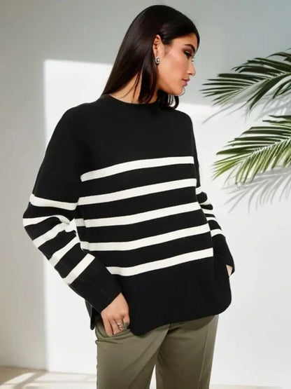 Warm Cozy Casual Comfortable Stylish Loose Thick Basic Striped Winter Knitted Sweater