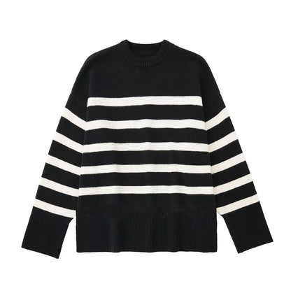 Warm Cozy Casual Comfortable Stylish Loose Thick Basic Striped Winter Knitted Sweater