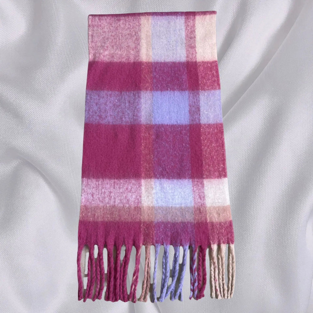 Thick Warm Tassel Contrast Color Scarf For Autumn/Winter Pink Red 231X53Cm Scarfs-L