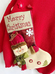 Red Christmas Snowman Doll Pocket Sweater Sweaters-L