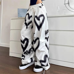 Graffiti Wide Leg Elastic Drawstring Jogging Pant WHITE / XS pant-250223