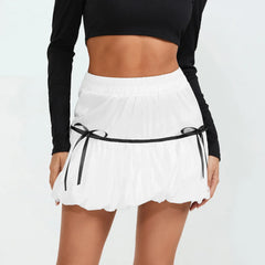 Bubble Bow Tie A-Line Skirt WHITE / S skirts-250223
