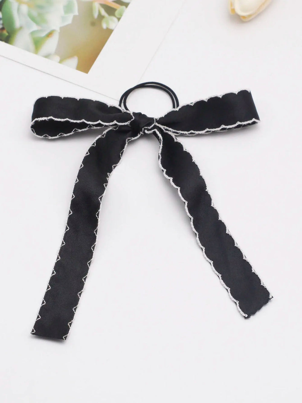 Long Tassel Streamer Elastic Ribbon Bowknot Hair Accessory For Christmas Black Accessories-L