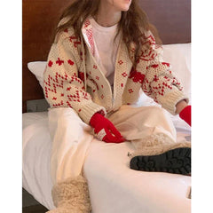 Vintage Hooded Jacquard Cardigan Cardigan-241208