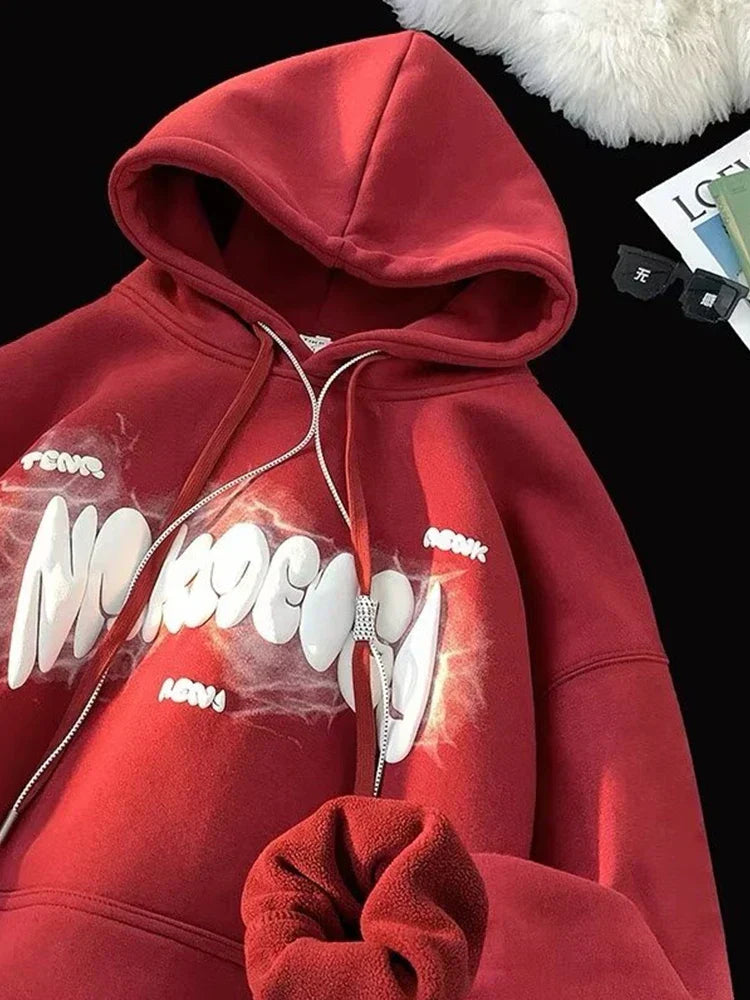 Goth Letter Print Y2K Vintage Hoodie Red / M(40-45KG)