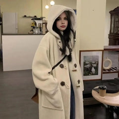 Hooded Fleece Lined Mid-Length Overcoat Apricot / M