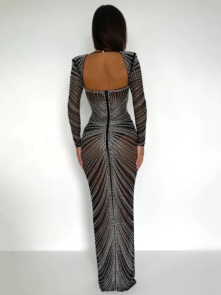 Mozision Glitter Mesh See Through Party Maxi Dress For Women Christmas Dresses-L