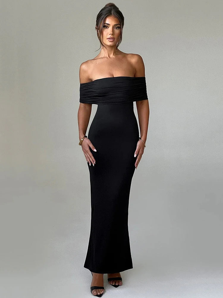 Sexy Strapless Backless Maxi Dress - Solid Off-shoulder Sleeveless Bodycon Christmas Party Dress