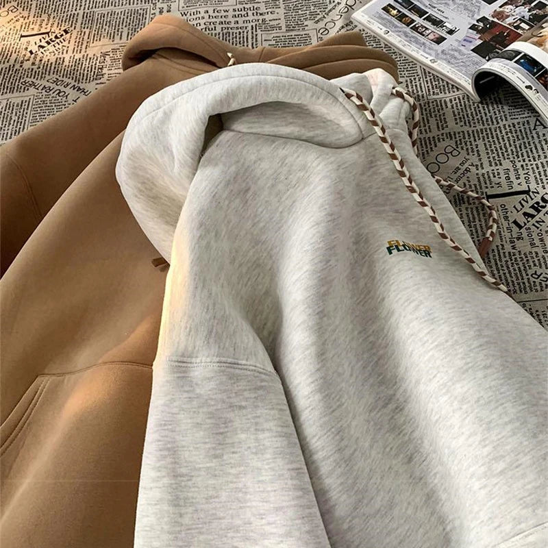 FLOWER Letter Print Y2K Fleece Hoodie