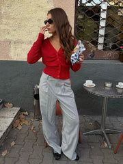 Red Flower V-Neck Knitted Cardigan Cardigan-241208