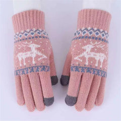 Plush Winter Warm Cycling Anti-Cold Christmas Deer Knitted Touchscreen Gloves Gloves-L
