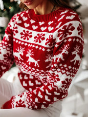 Casual Long Sleeve Print Pullover Knitted Christmas Sweater Sweaters-L