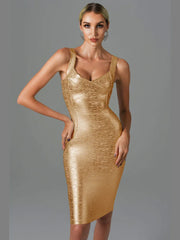 Gold Bronzing Midi Party Dress / S Partydress-241208