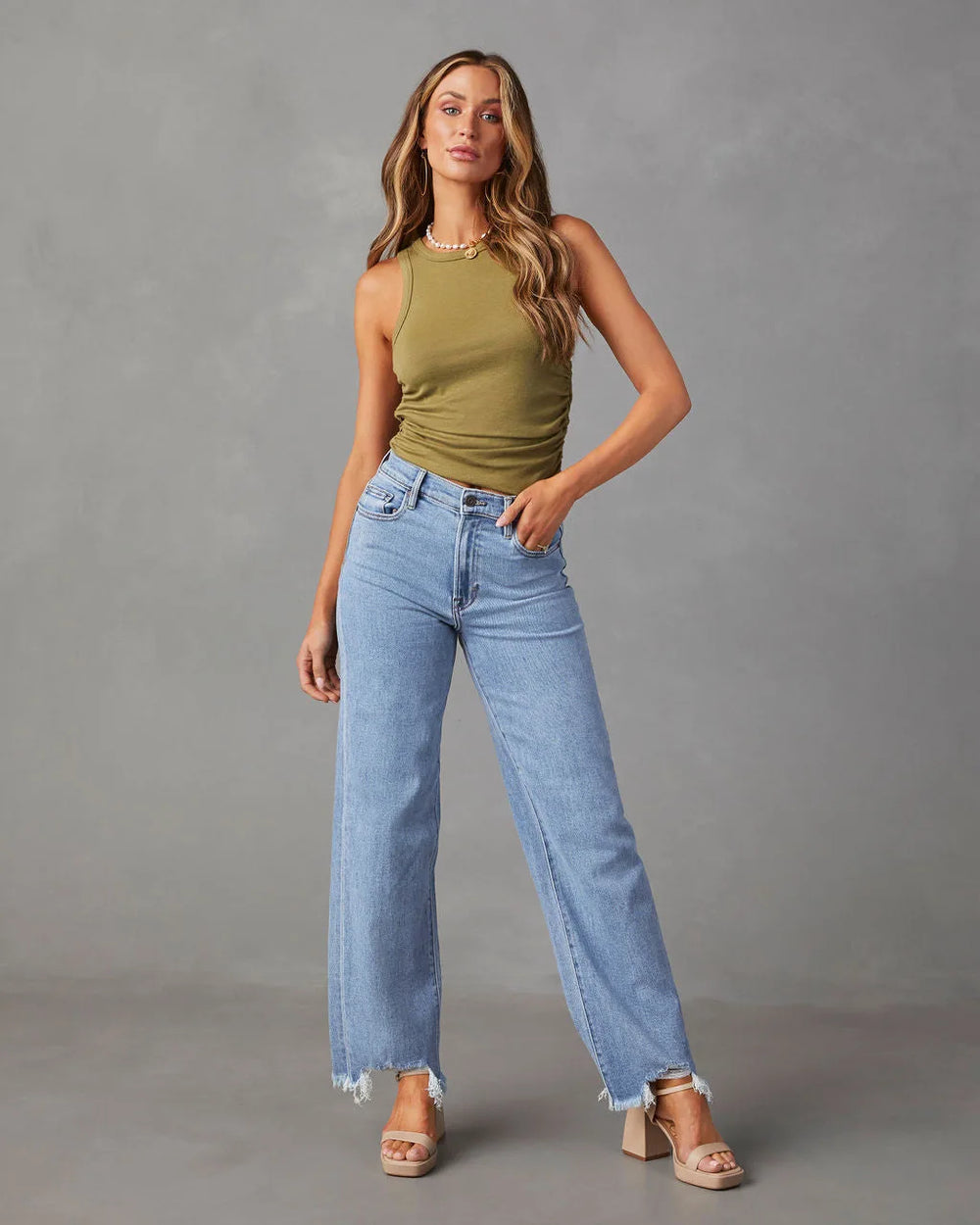 New Women’s Women Simple Casual High Waist Wide-Leg Trousers Irregular Tassels Streetwear
