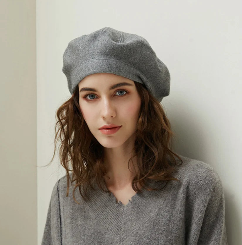 French Stripe Plaid Military Top Painter Beret Women Hat - Wool Knitted Hat-L