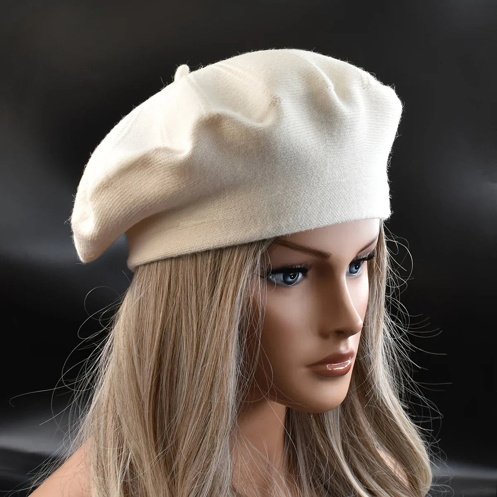 French Stripe Plaid Military Top Painter Beret Women Hat - Wool Knitted Beige Hat-L