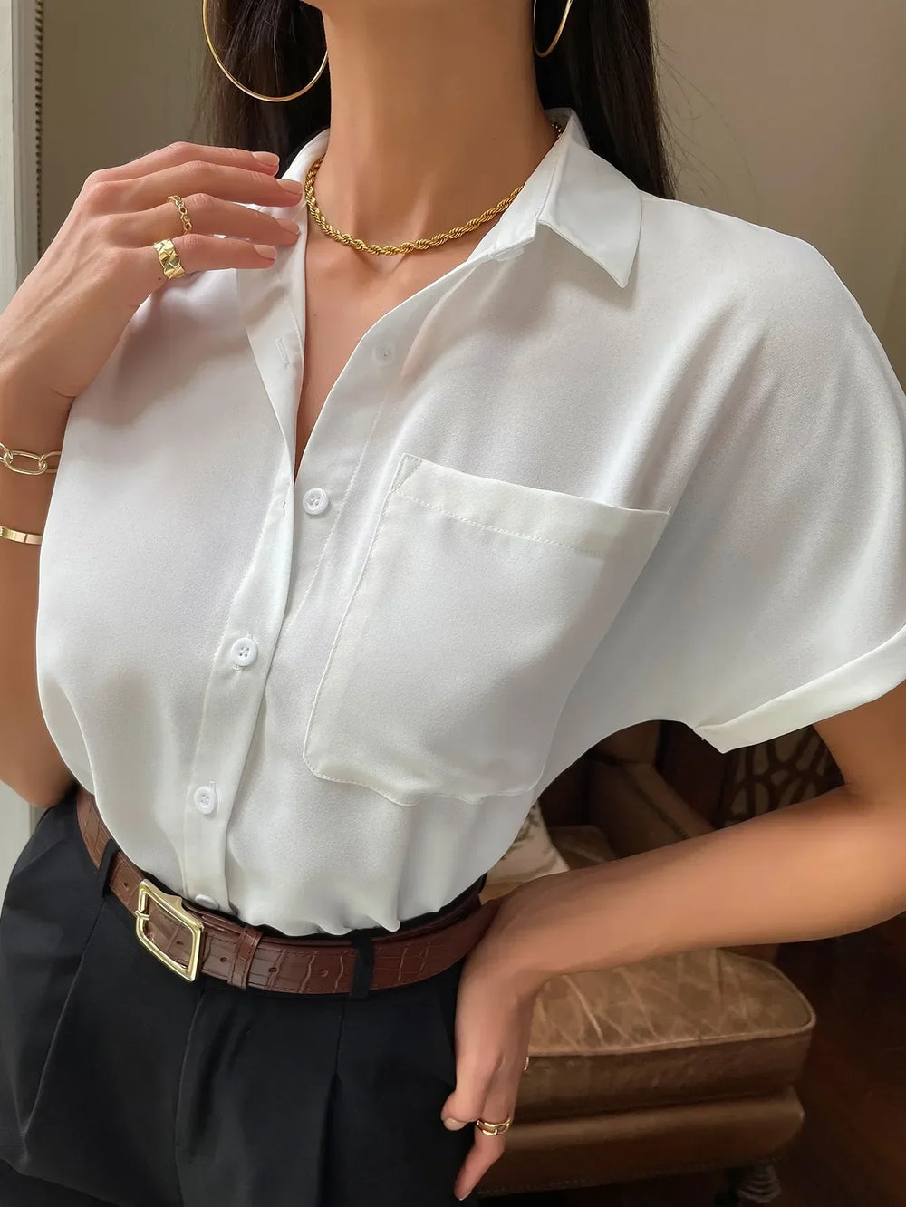 Chiffon Short-Sleeved Casual Blouse blouse-250223
