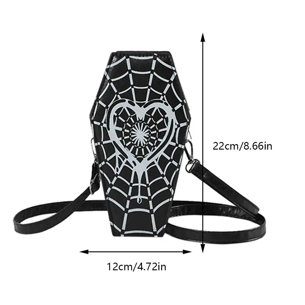 Novelty Coffin Sling Halloween Leather Gothic Spider PU Web Shape Bag