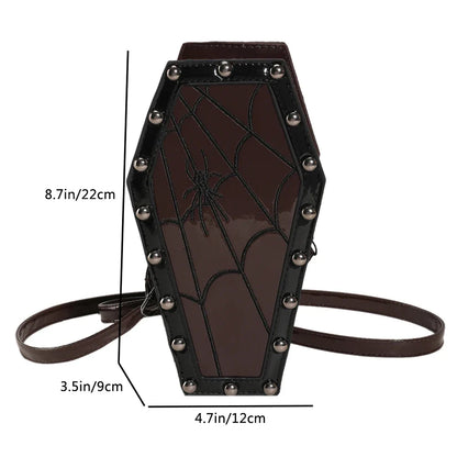 Novelty Coffin Sling Halloween Leather Gothic Spider PU Web Shape Bag