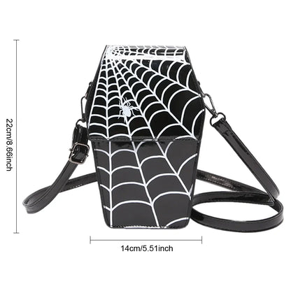 Novelty Coffin Sling Halloween Leather Gothic Spider PU Web Shape Bag