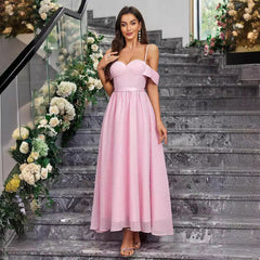 Elegant Bandeau Sling Solid Color Dress Long Slim Fit Backless Evening Dresses