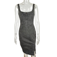 Suzette Denim Dress - Dark Grey