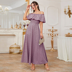 Dress off Neck High Waist Slim Printed Dress