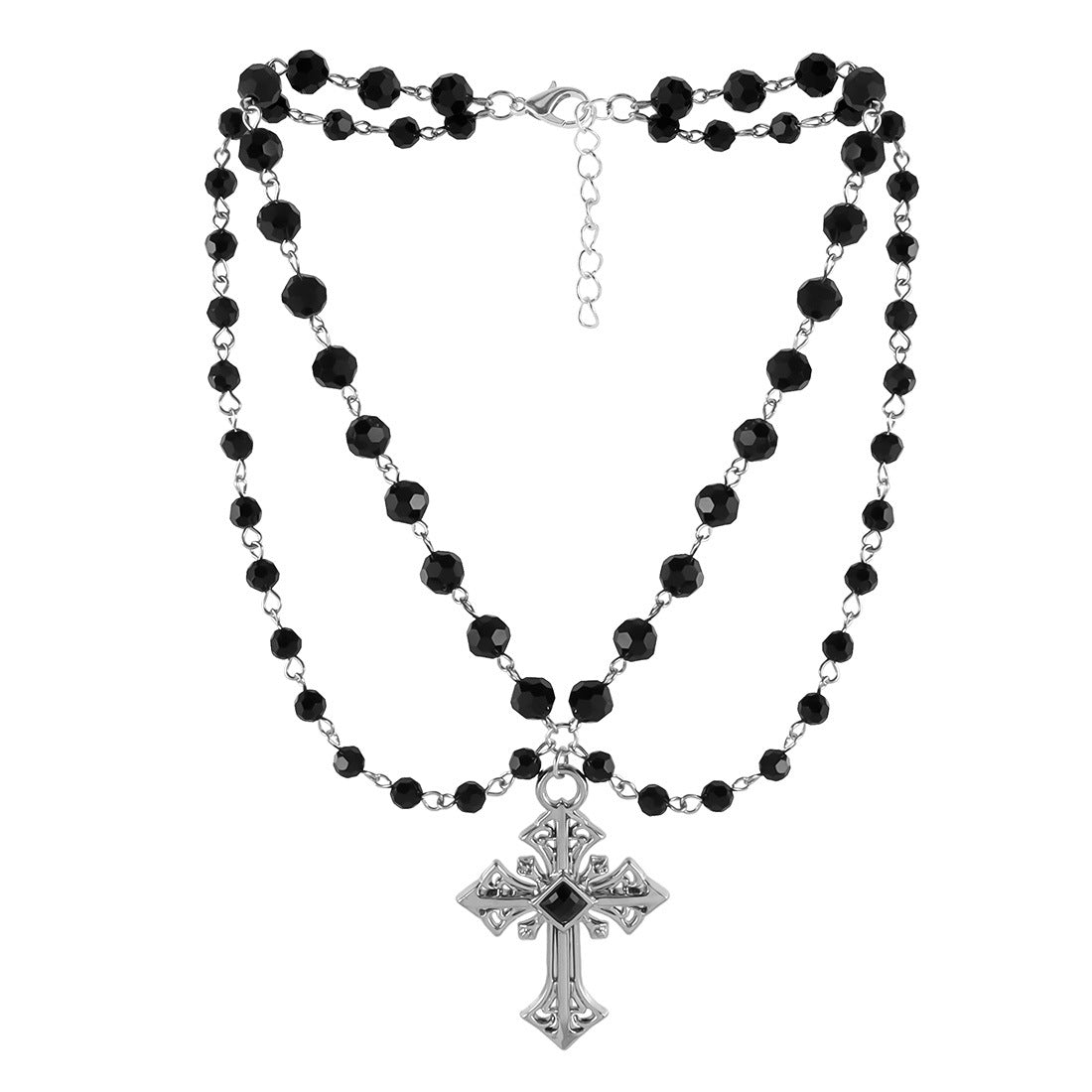 European American Dark Simple Fashion Hip Hop Punk Halloween Cross Beaded Necklace