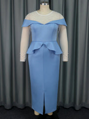 Ruffled Dress Party Cocktail Beaded See through Sleeve Dress