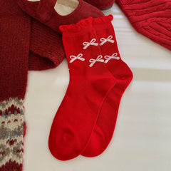 Bow Slouchy Mid-Calf Cute   Christmas Socks