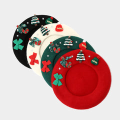 Wool Bow Beret Christmas Hat