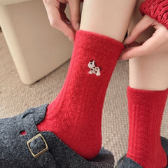 Wool Thick Warm Red Cute Christmas Socks