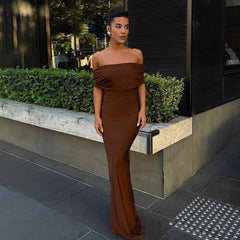 Wear Off Shoulder Backless Sheath Maxi Dress