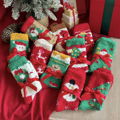Cute Cartoon Fuzzy Coral Fleece Cozy Sleep Christmas Socks