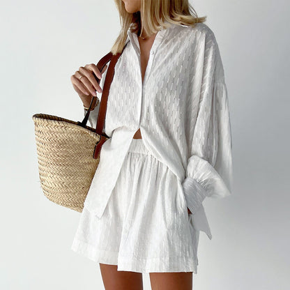 Summer Jacquard Puff Sleeve Short-Sleeve Shorts Suit