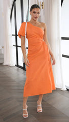 Fashionable Elegant Oblique Shoulder Puff Sleeve Side Slit Dress