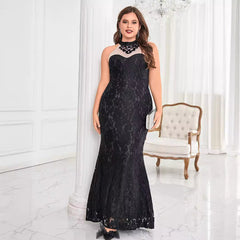 Plus Size Solid Color Small Round Neck Sleeveless Dress Elegant Slim Fit Sheath Cocktail Evening Dress