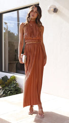 Year Halter Backless Lacing Suit Pleated Dress