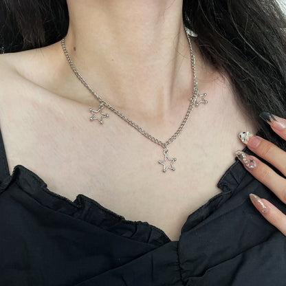 Sweet Cool Diamond Star Cross Punk Gravel Double Clavicle Chain Hip Hop Necklace