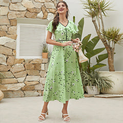 V neck High Waist Slim Fit Sweet Dress