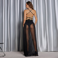 Gothic Punk Dark Mesh See Through Backless Dress