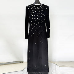 Elegant Heavy Industry Beads Diamond Long Sleeve Dress Formal Dress