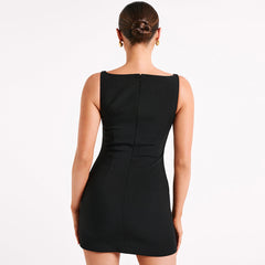 Solid Color Double Layer Woven Sleeveless Back Zipper Short Slim Fit Dress